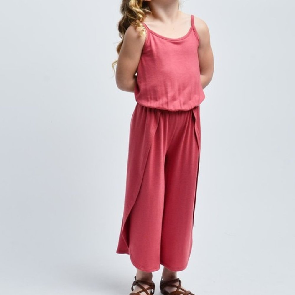 Girls sleeveless stretch jumpsuit with tulip hem